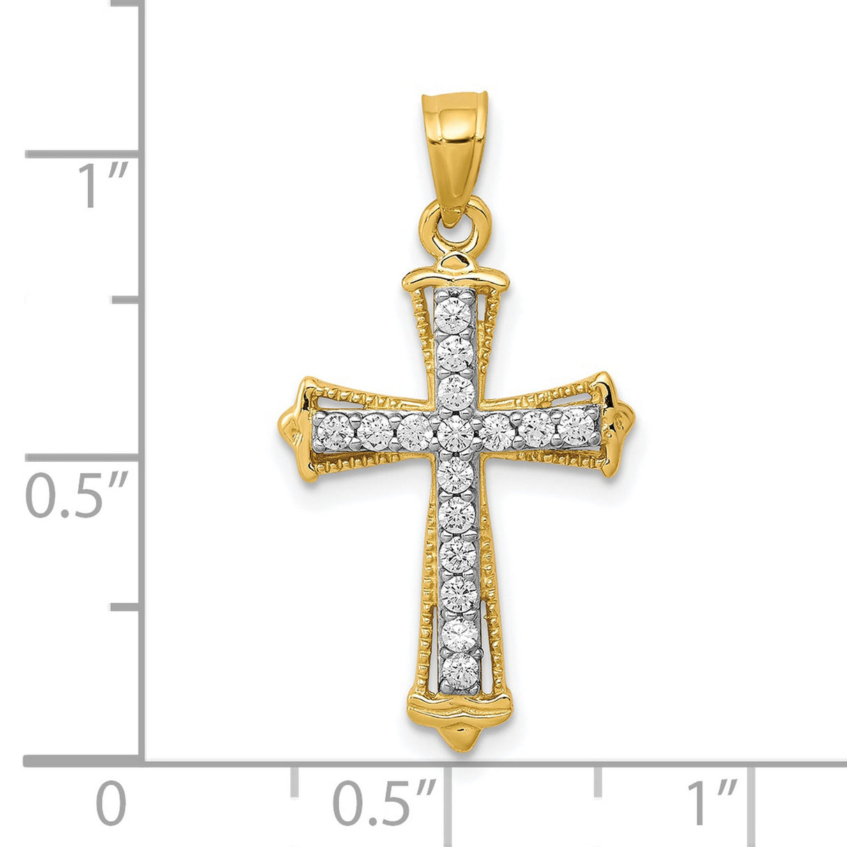 10k Yellow Gold Cross Pendant with Cubic Zirconia, Polished Religious Design for Men and Women