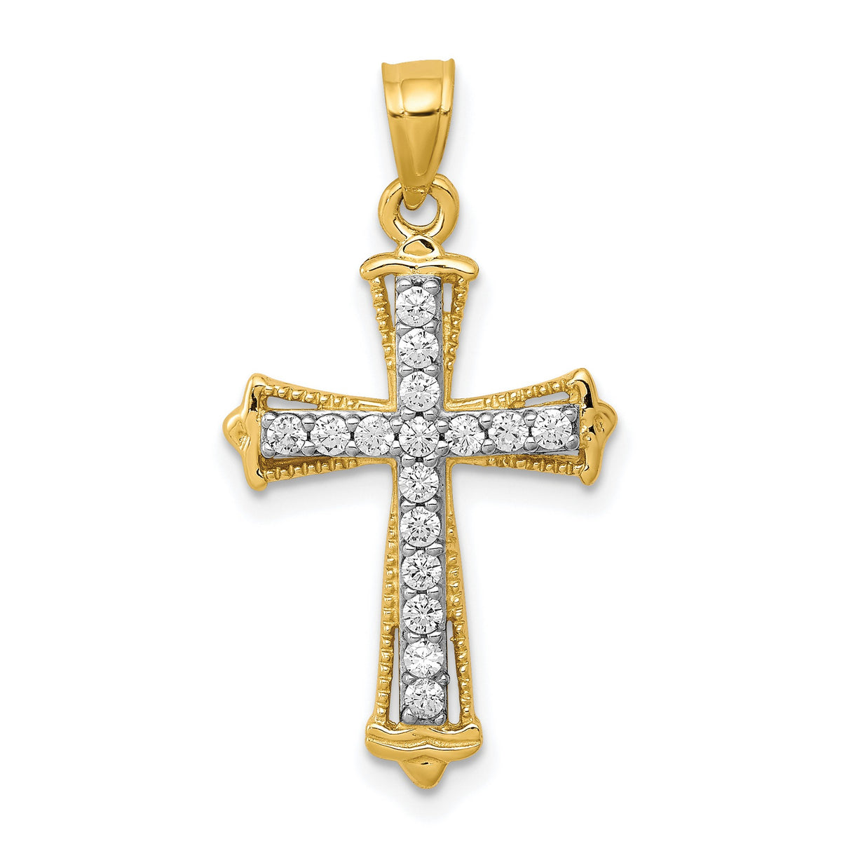 10k Yellow Gold Cross Pendant with Cubic Zirconia, Polished Religious Design for Men and Women