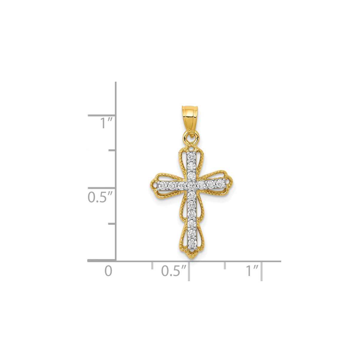 10k Yellow Gold Cross Pendant with Cubic Zirconia, Filigree Design and Rope Texture