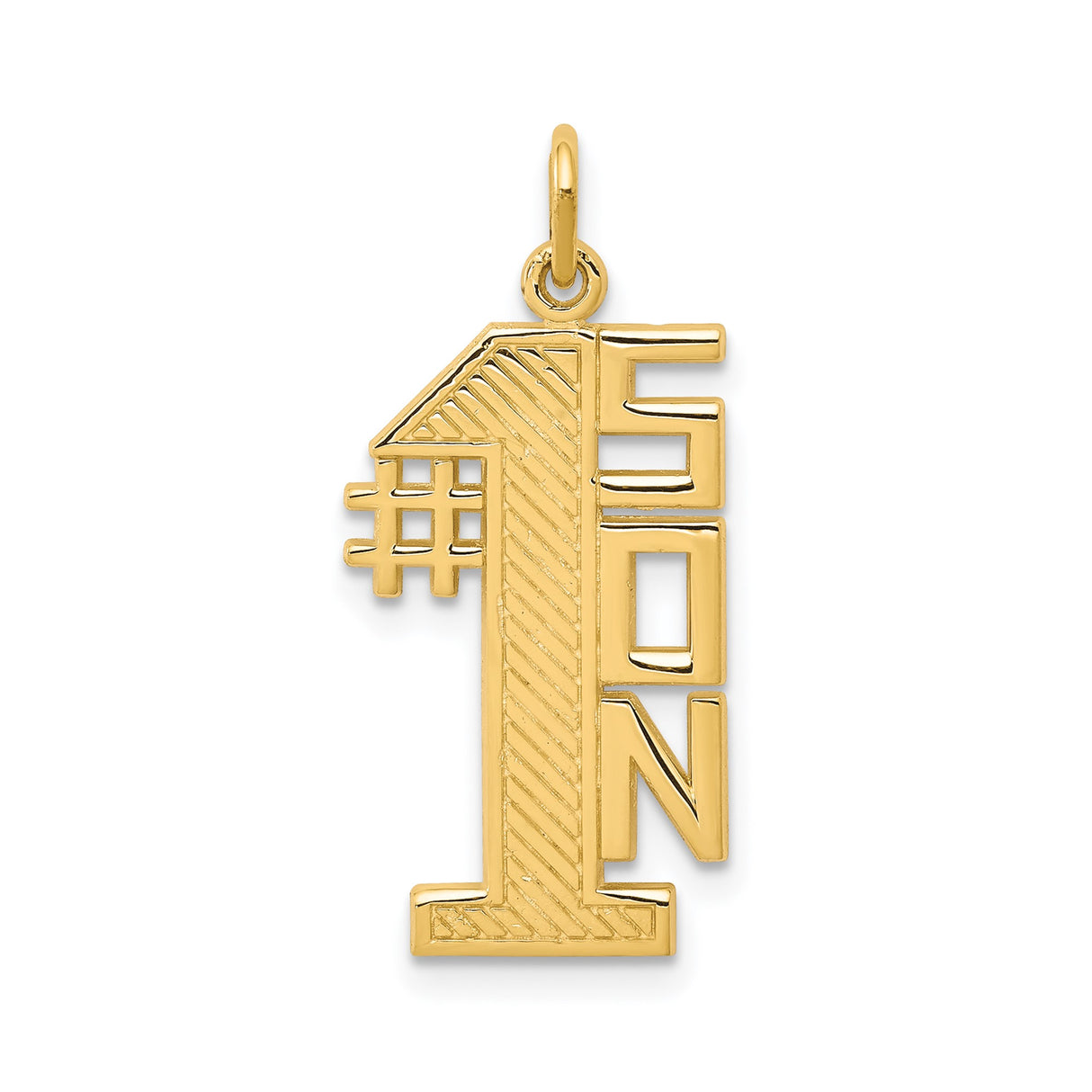 10k Yellow Gold Pendant, Number One Son Design with Polished Finish and Bold Lettering