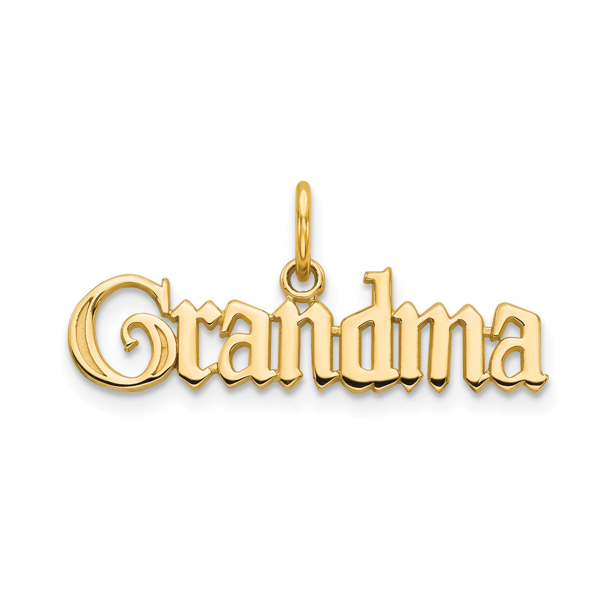 10k Yellow Gold Grandma Pendant, Gothic Script Name Charm, Sentimental Family Jewelry for Women