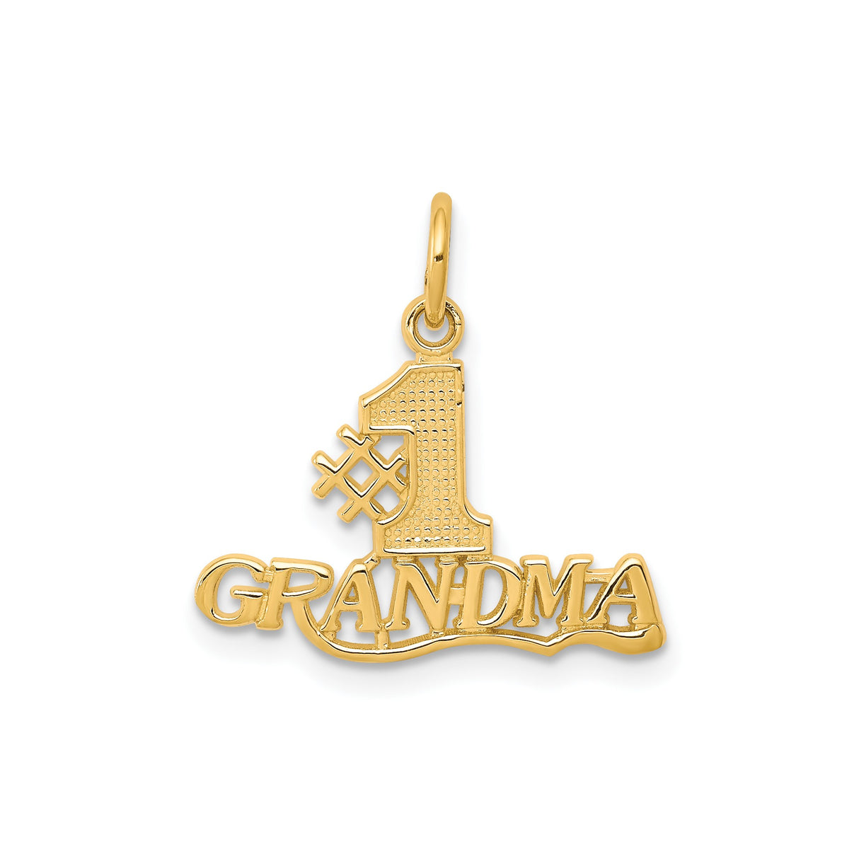 10k Yellow Gold Pendant Charm, Textured Number One Grandma Design, Sentimental Family Jewelry