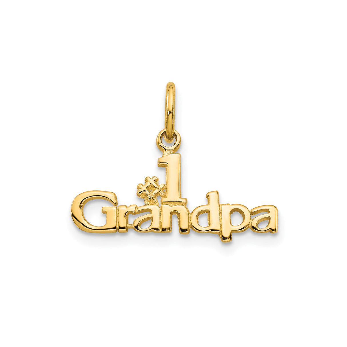 10k Yellow Gold Number One Grandpa Pendant with Crown Symbol and Polished Lettering