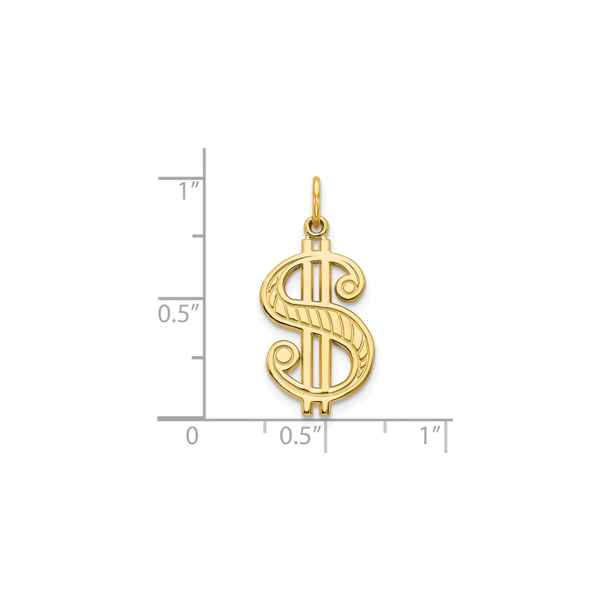 10k Yellow Gold Dollar Sign Pendant, Cut-Out Money Symbol, Hip Hop Statement Jewelry for Men or Unisex