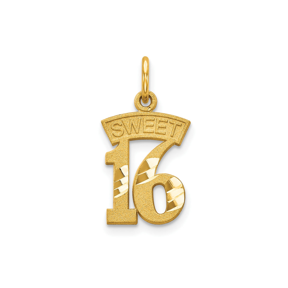 10k Yellow Gold Sweet 16 Pendant with Textured and Polished Number Design