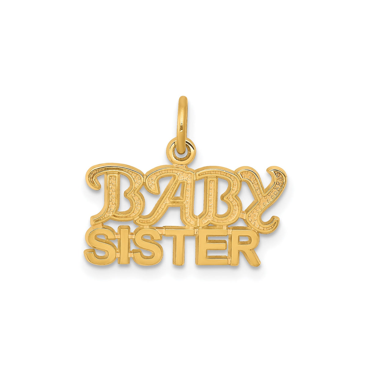 10k Yellow Gold Baby Sister Pendant with Bold Serif and Block Lettering