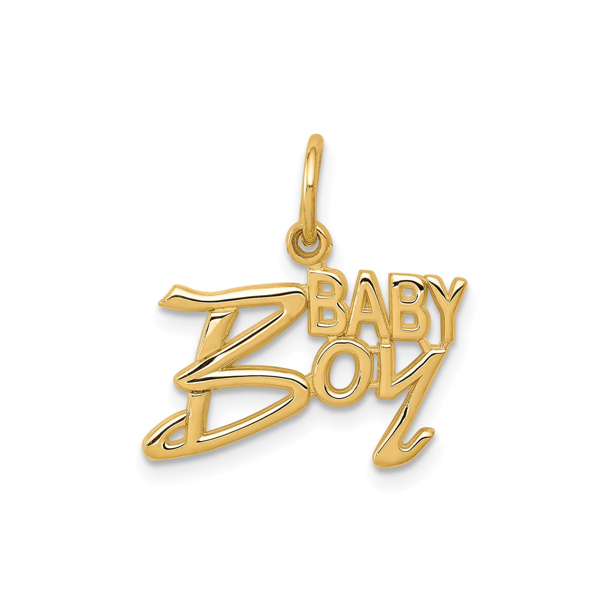 10k Yellow Gold Baby Boy Pendant, Bold Stylized Lettering, Sentimental Keepsake Charm