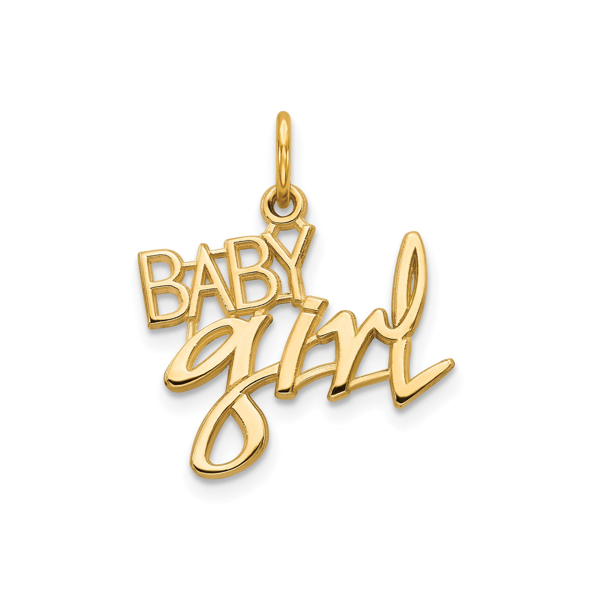 10k Yellow Gold Baby Girl Pendant with Crown Accent, Script Name Charm
