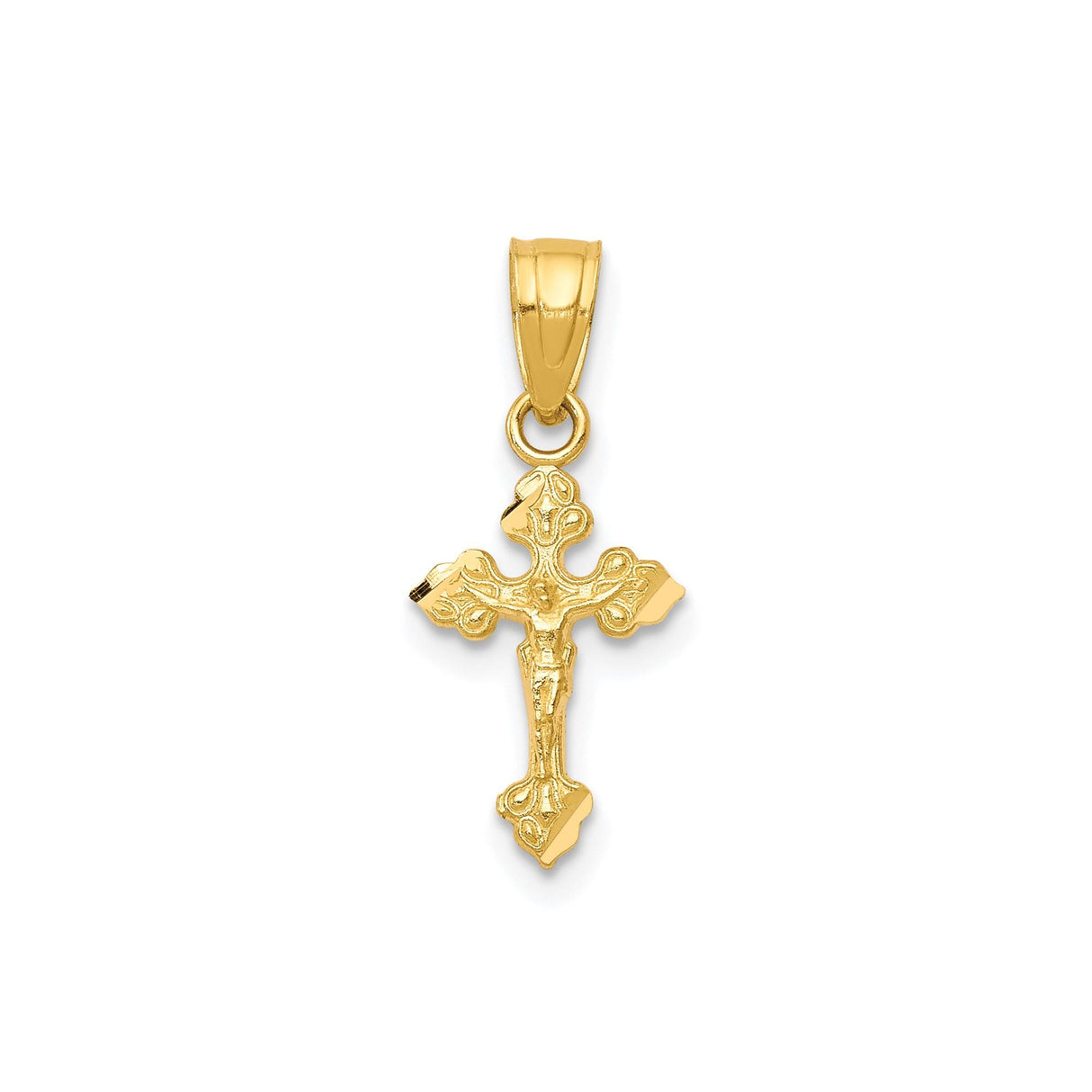10k Yellow Gold Crucifix Cross Pendant with Detailed Jesus Design, Religious Charm for Men and Women