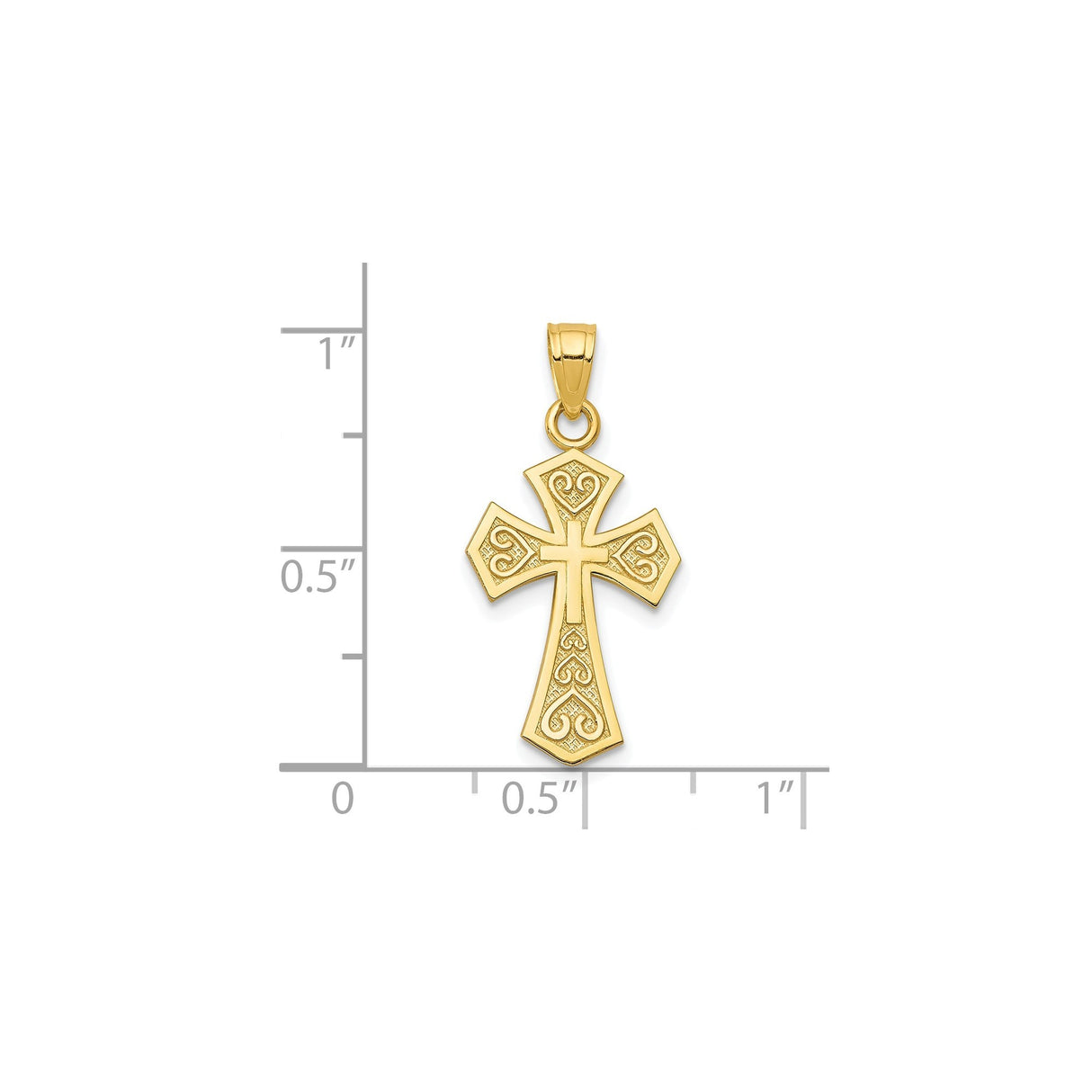 10k Yellow Gold Cross Pendant with Filigree and Heart Scroll Design
