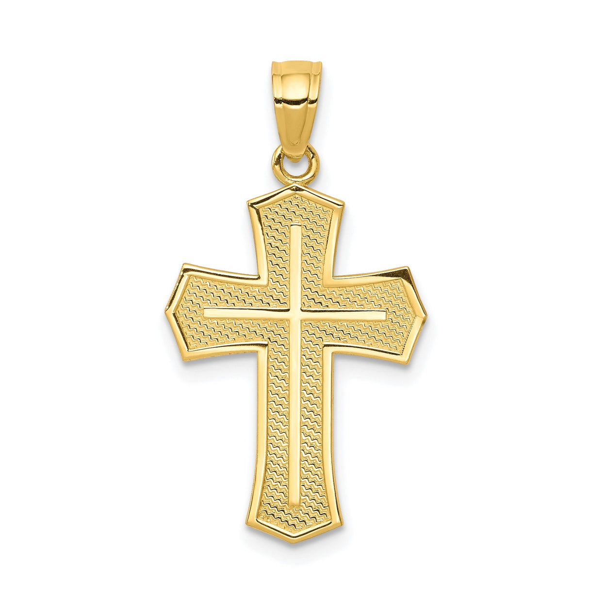10k Yellow Gold Cross Pendant with Detailed Crucifix Design and Textured Background
