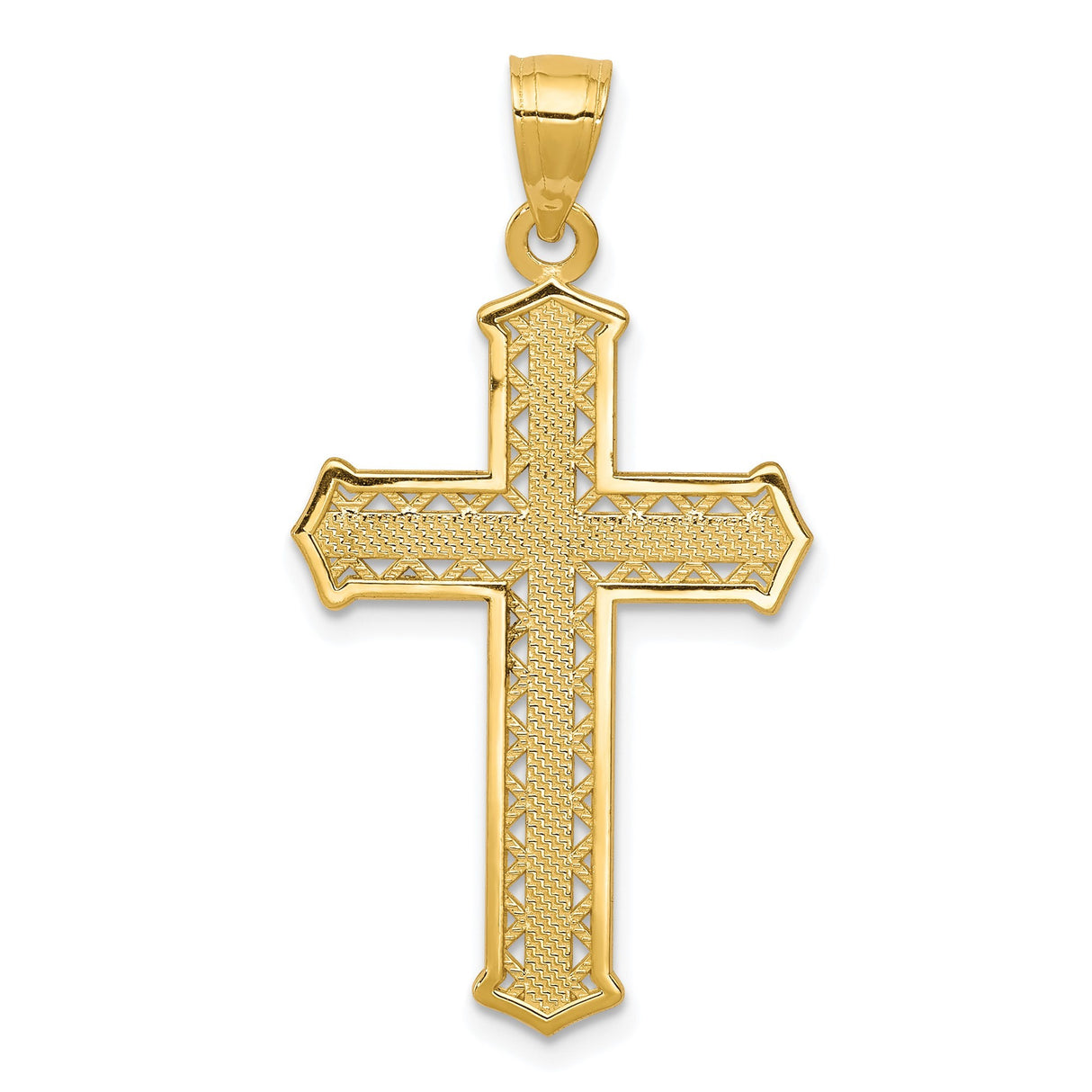 10k Yellow Gold Cross Pendant with Filigree Detail and Floral Motif for Men and Women
