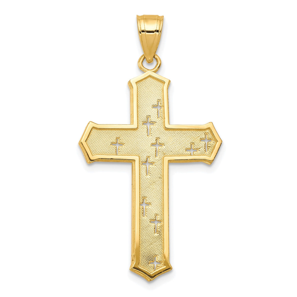 10k Yellow Gold Cross Pendant with Beveled Edge and Polished Bail for Men and Women