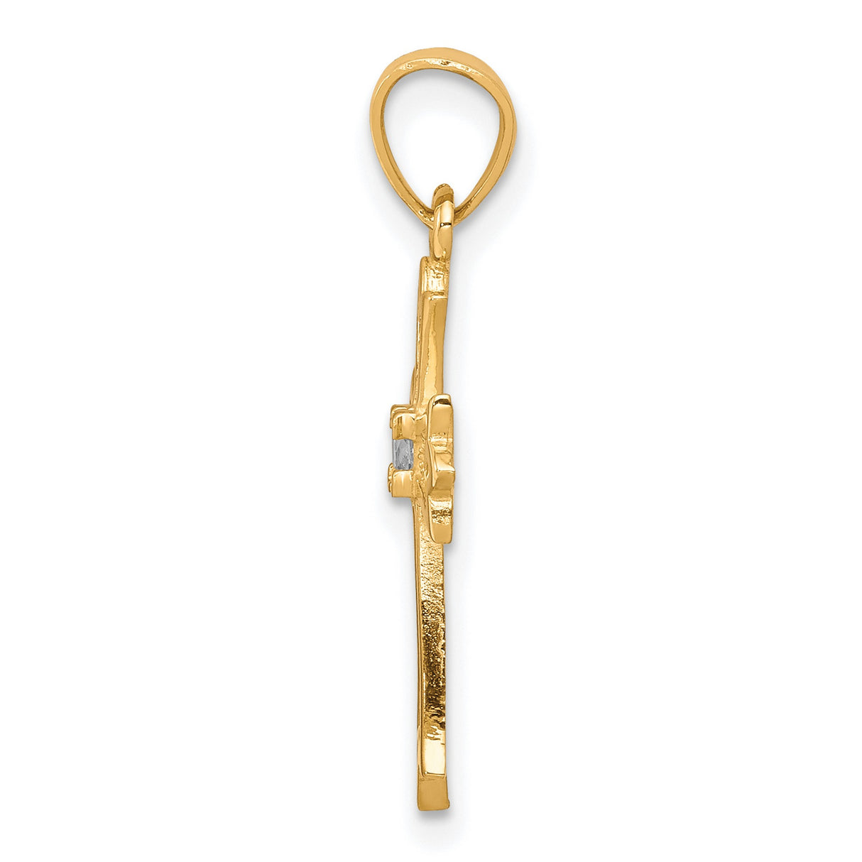 10k Yellow Gold Cross Pendant with Cubic Zirconia, High Polish Vertical Design