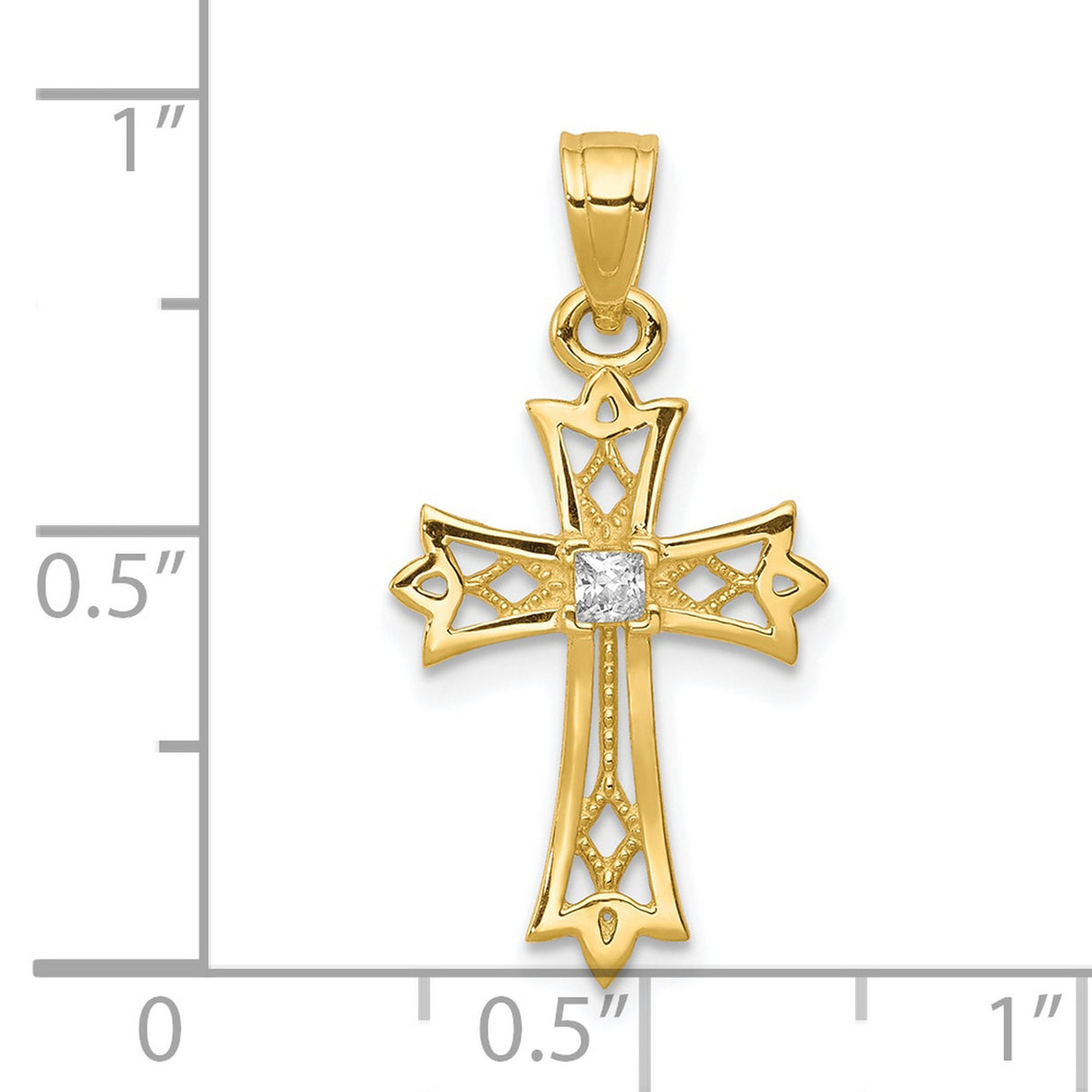 10k Yellow Gold Cross Pendant with Cubic Zirconia, High Polish Vertical Design