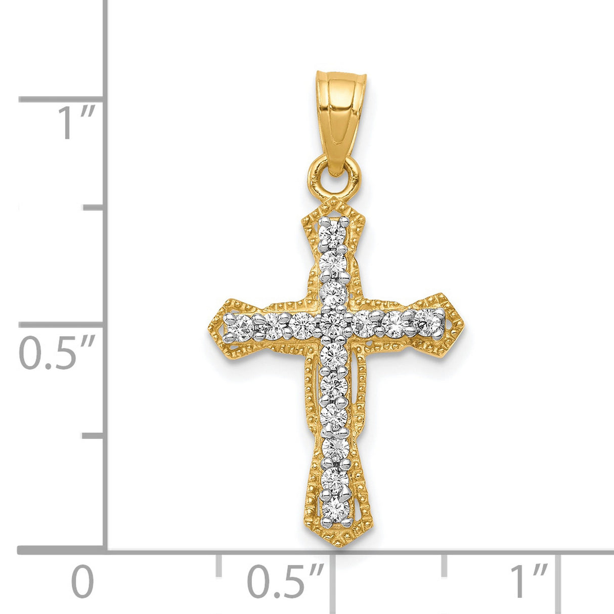 10k Yellow Gold Cross Pendant with Cubic Zirconia, Textured and Polished Finish for Men and Women