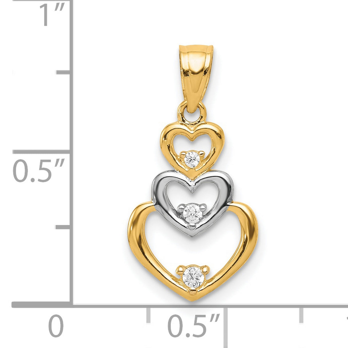 10k Multi-Tone Gold Triple Heart Pendant with Cubic Zirconia, Two-Tone Nested Heart Design