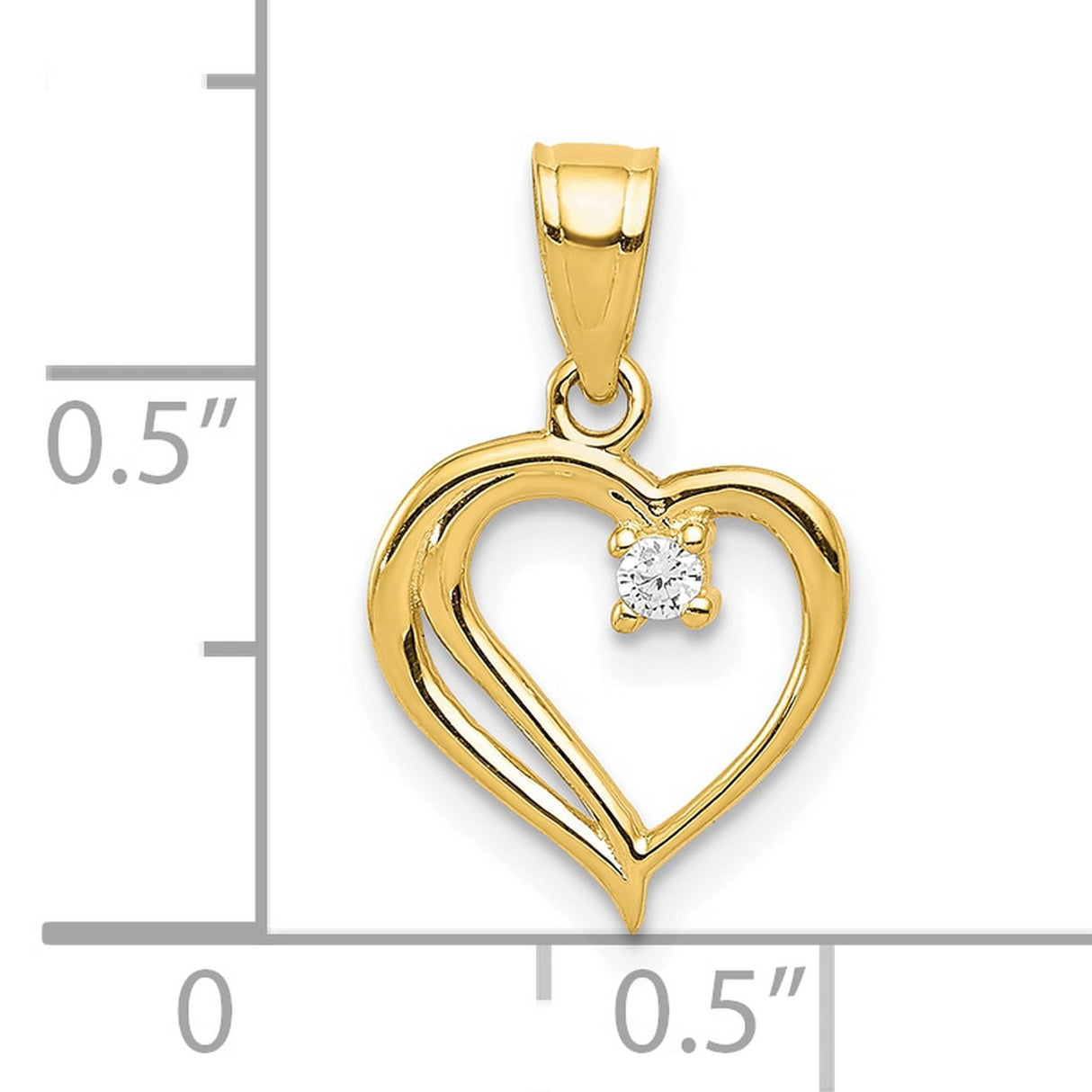 10k Yellow Gold Heart Pendant with Cubic Zirconia, Open Heart Design for Women
