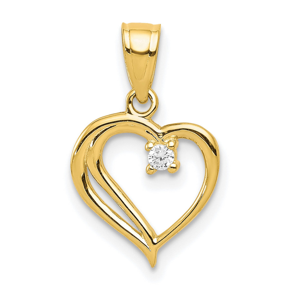 10k Yellow Gold Heart Pendant with Cubic Zirconia, Open Heart Design for Women