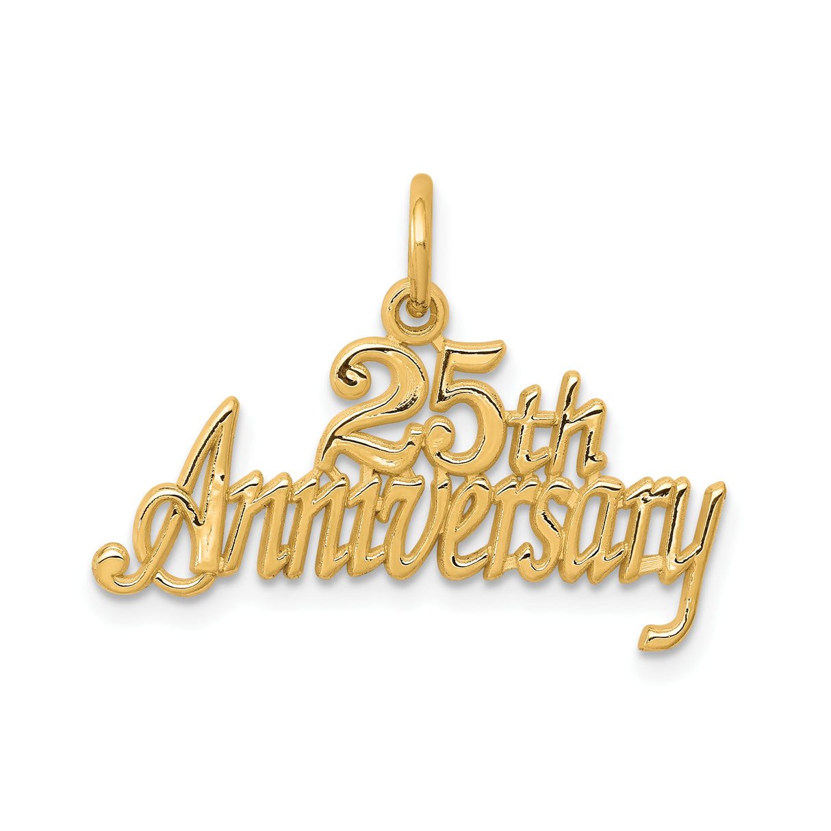 10k Yellow Gold 25th Anniversary Pendant, Elegant Script Marriage Milestone Charm for Women