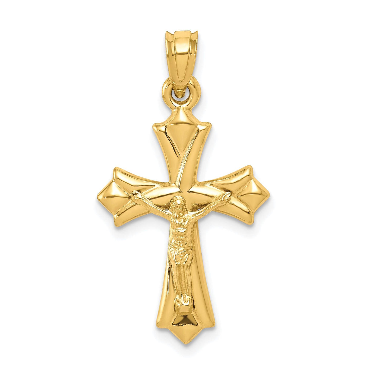 10k Yellow Gold Crucifix Cross Pendant, Reversible Polished Religious Jewelry for Men and Women