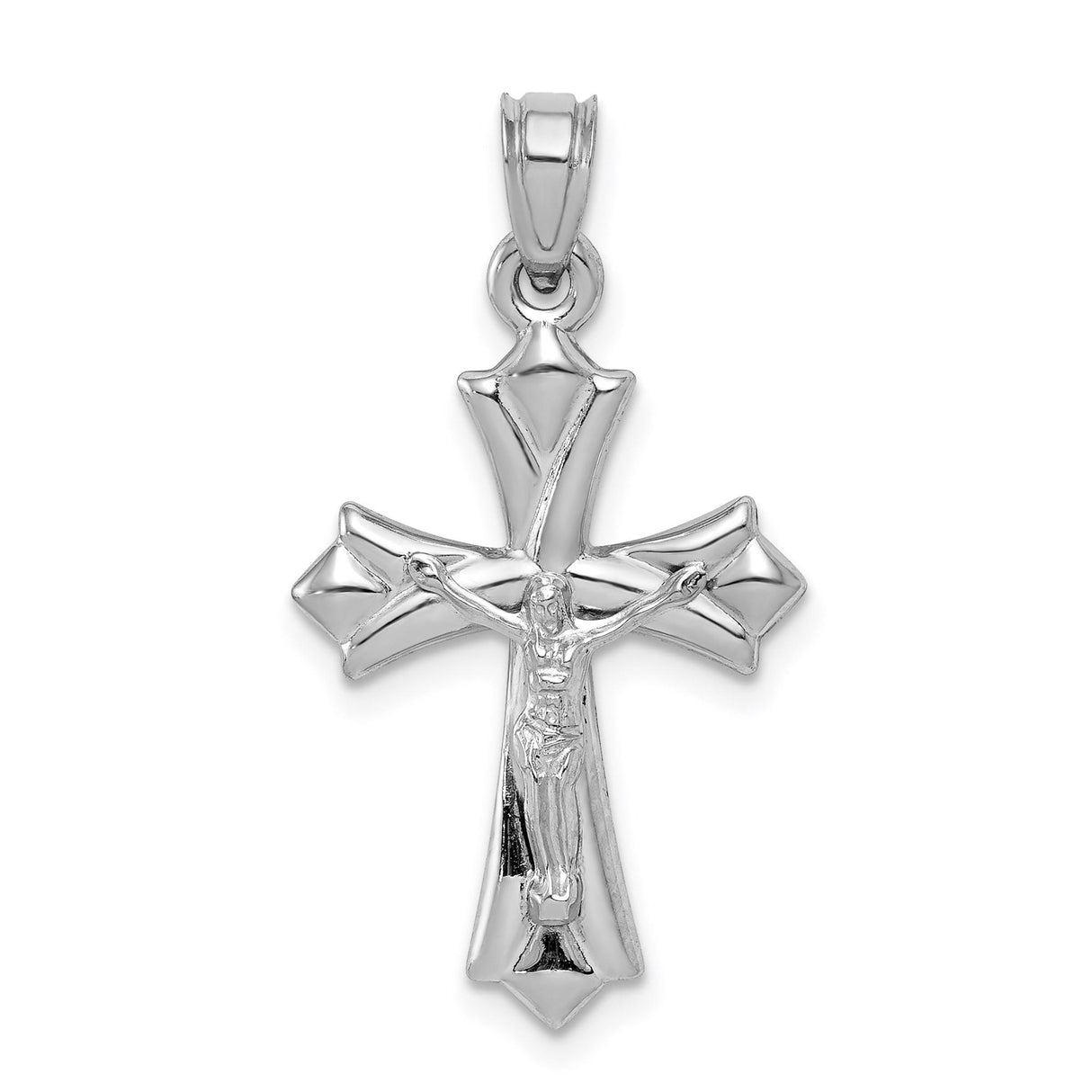 10k White Gold Reversible Crucifix Cross Pendant with Raised Jesus Figure