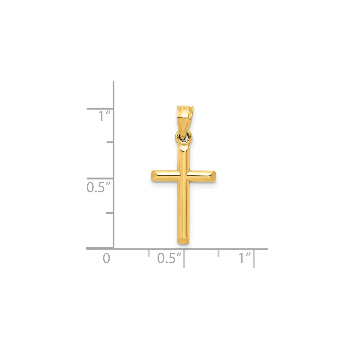 10k Yellow Gold Cross Pendant, Polished Latin Design with Tapered Bail