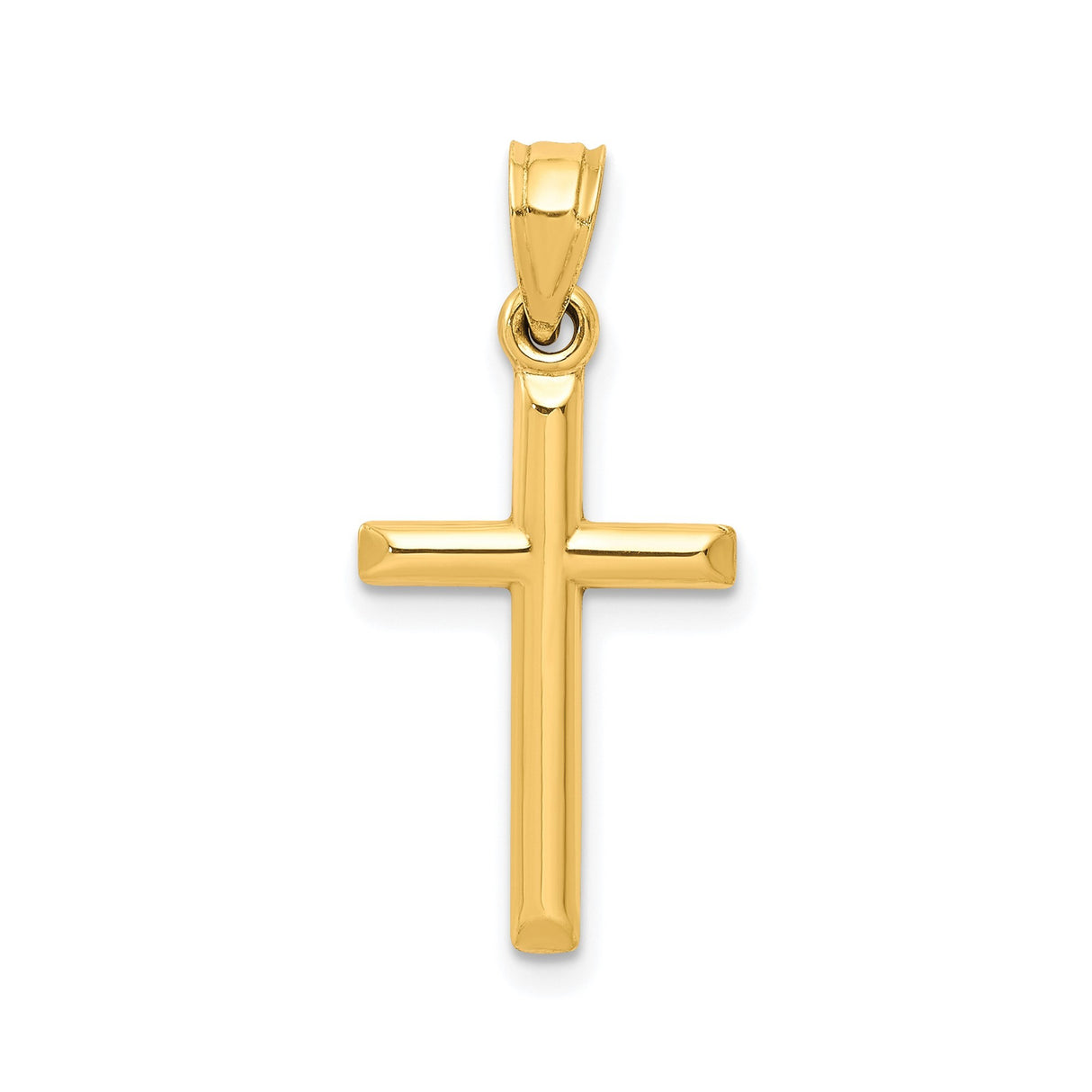 10k Yellow Gold Cross Pendant, Polished Latin Design with Tapered Bail