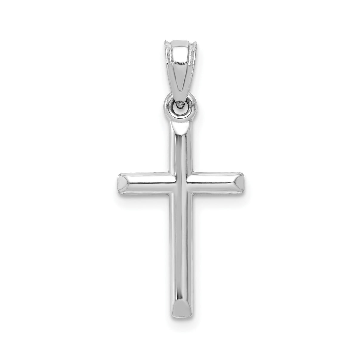 10k White Gold Cross Pendant with Polished Finish and Arched Bail, Religious Jewelry for Men and Women