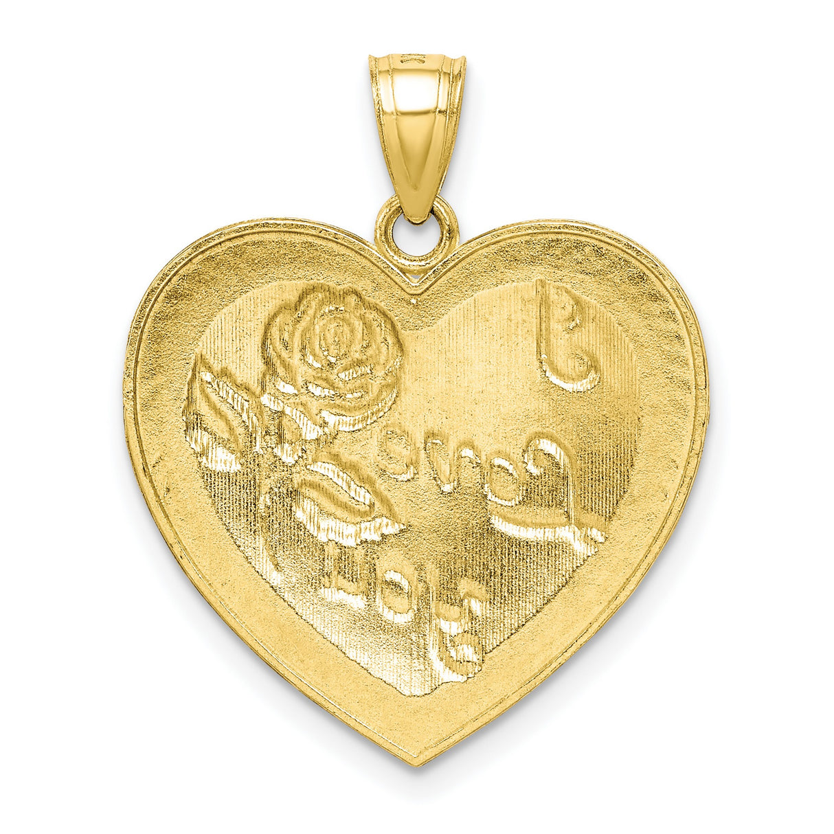 10k Yellow Gold Heart Pendant with Rose and I Love You Message for Women