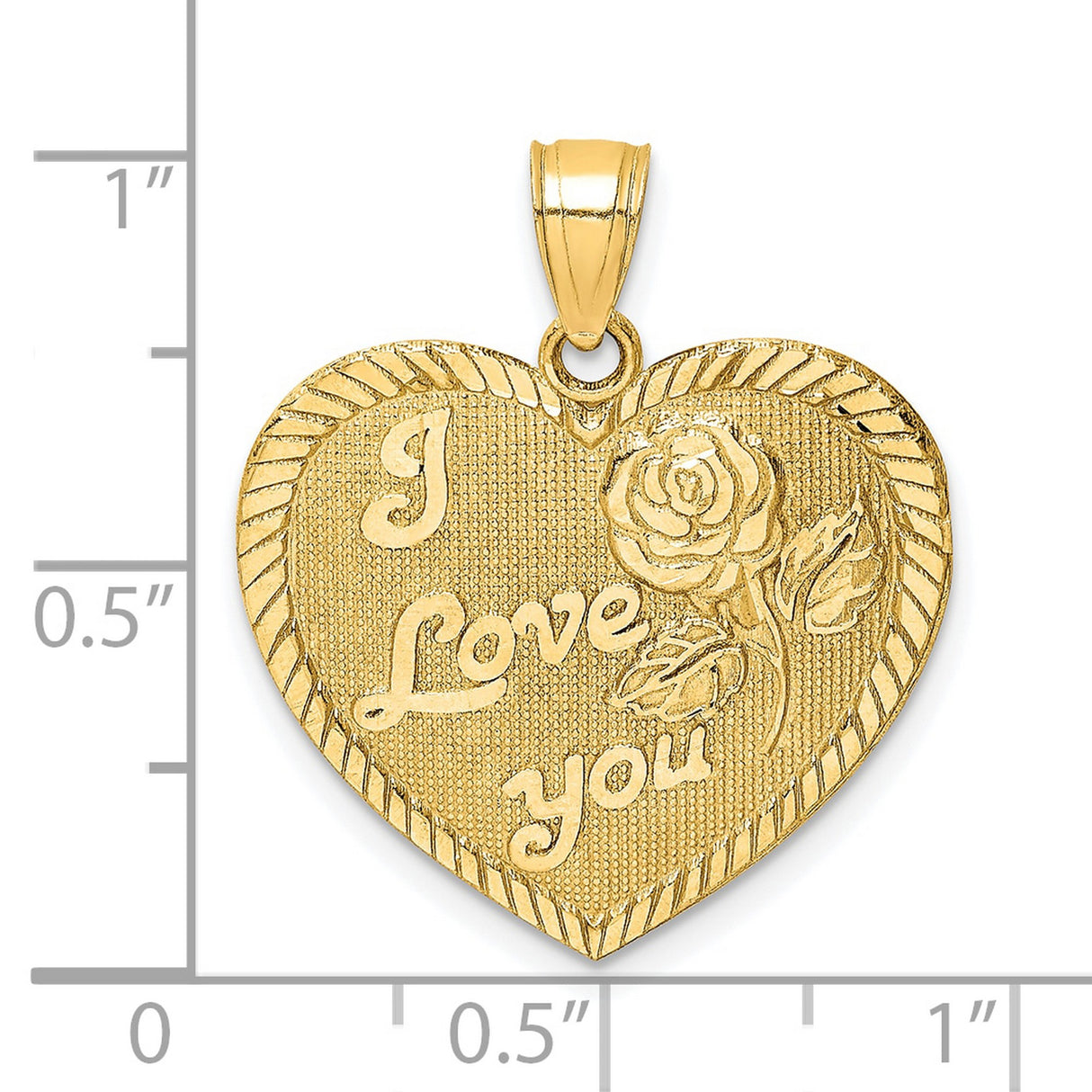 10k Yellow Gold Heart Pendant with Rose and I Love You Message for Women
