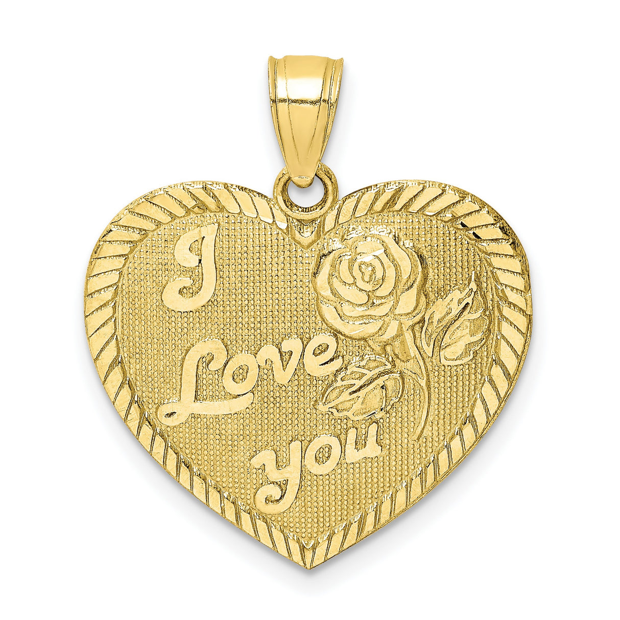 10k Yellow Gold Heart Pendant with Rose and I Love You Message for Women