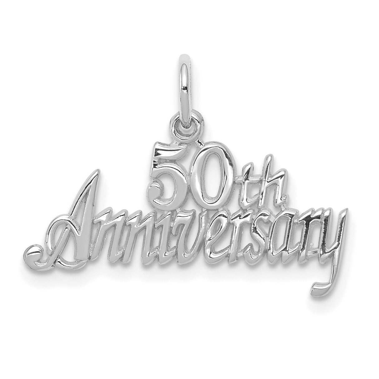 10k White Gold 50th Anniversary Pendant with Script Lettering, Romantic Keepsake for Women