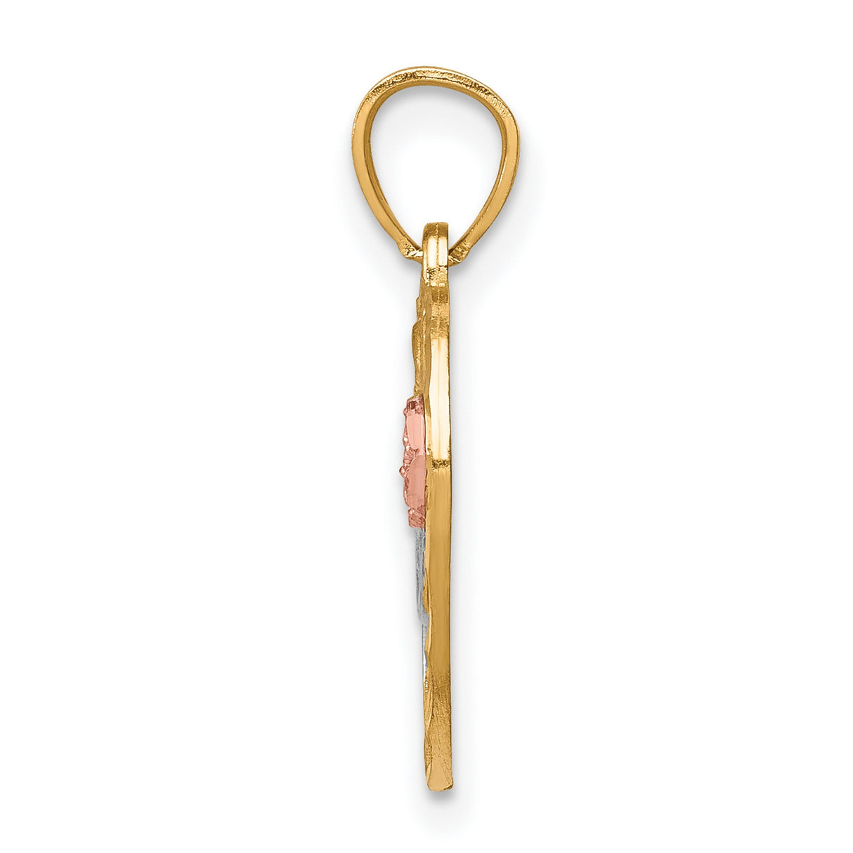 10k Two-Tone Gold Abuela Heart Pendant with Rose Accent and Filigree Design