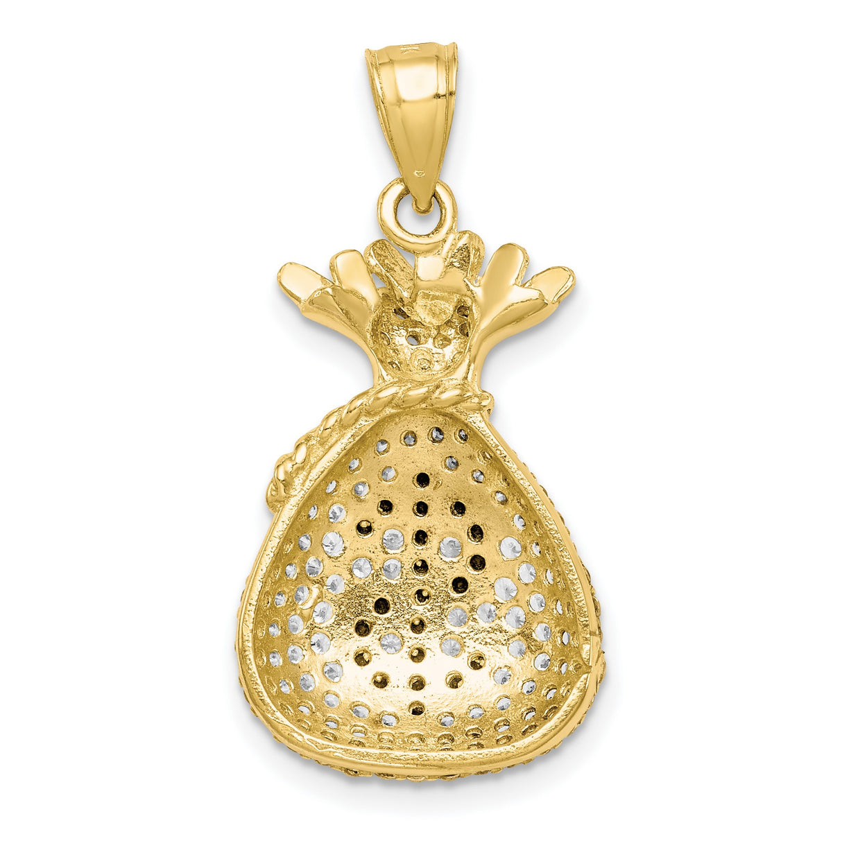 10k Yellow Gold Money Bag Pendant with Cubic Zirconia Dollar Sign, Hip Hop Fashion for Men