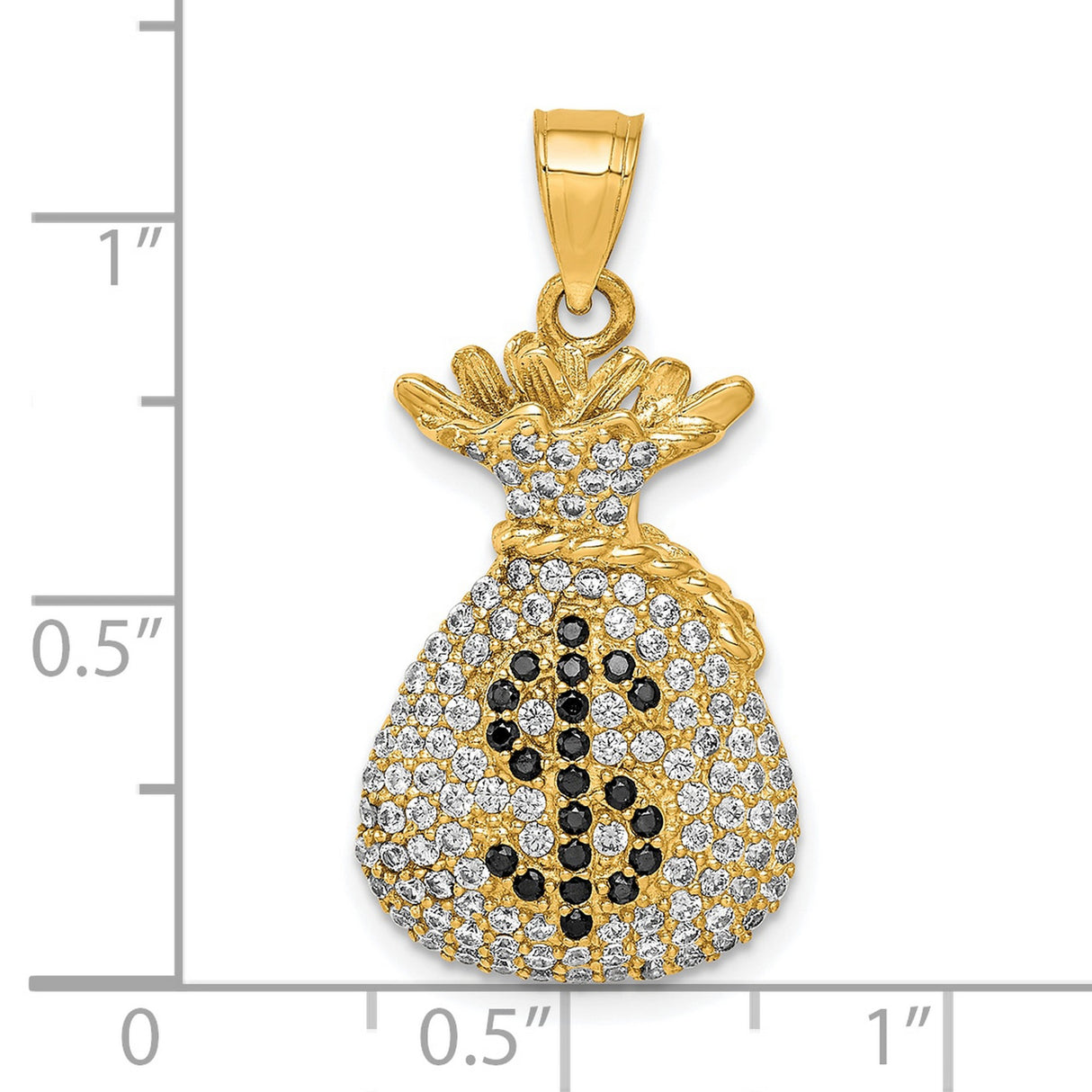 10k Yellow Gold Money Bag Pendant with Cubic Zirconia Dollar Sign, Hip Hop Fashion for Men