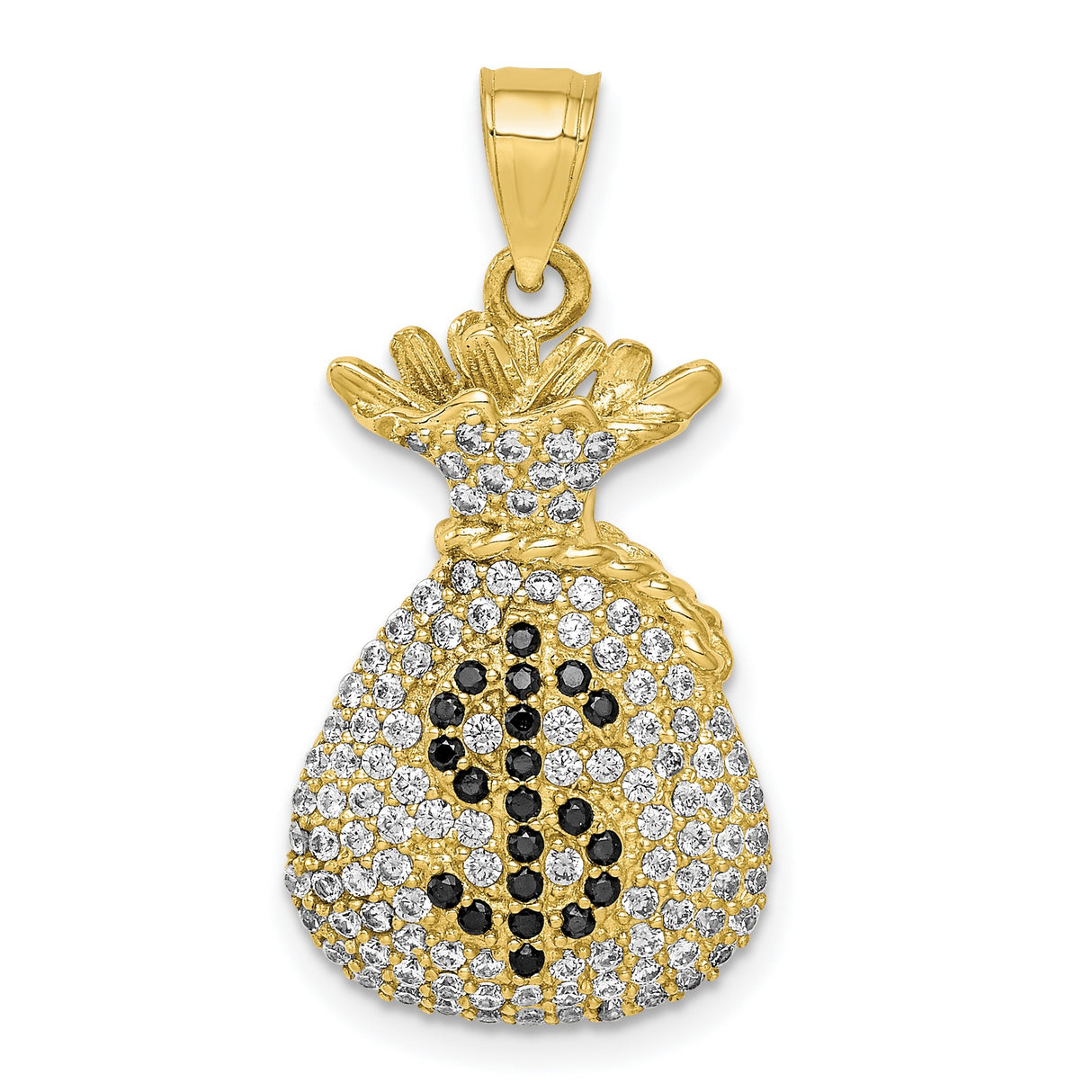10k Yellow Gold Money Bag Pendant with Cubic Zirconia Dollar Sign, Hip Hop Fashion for Men