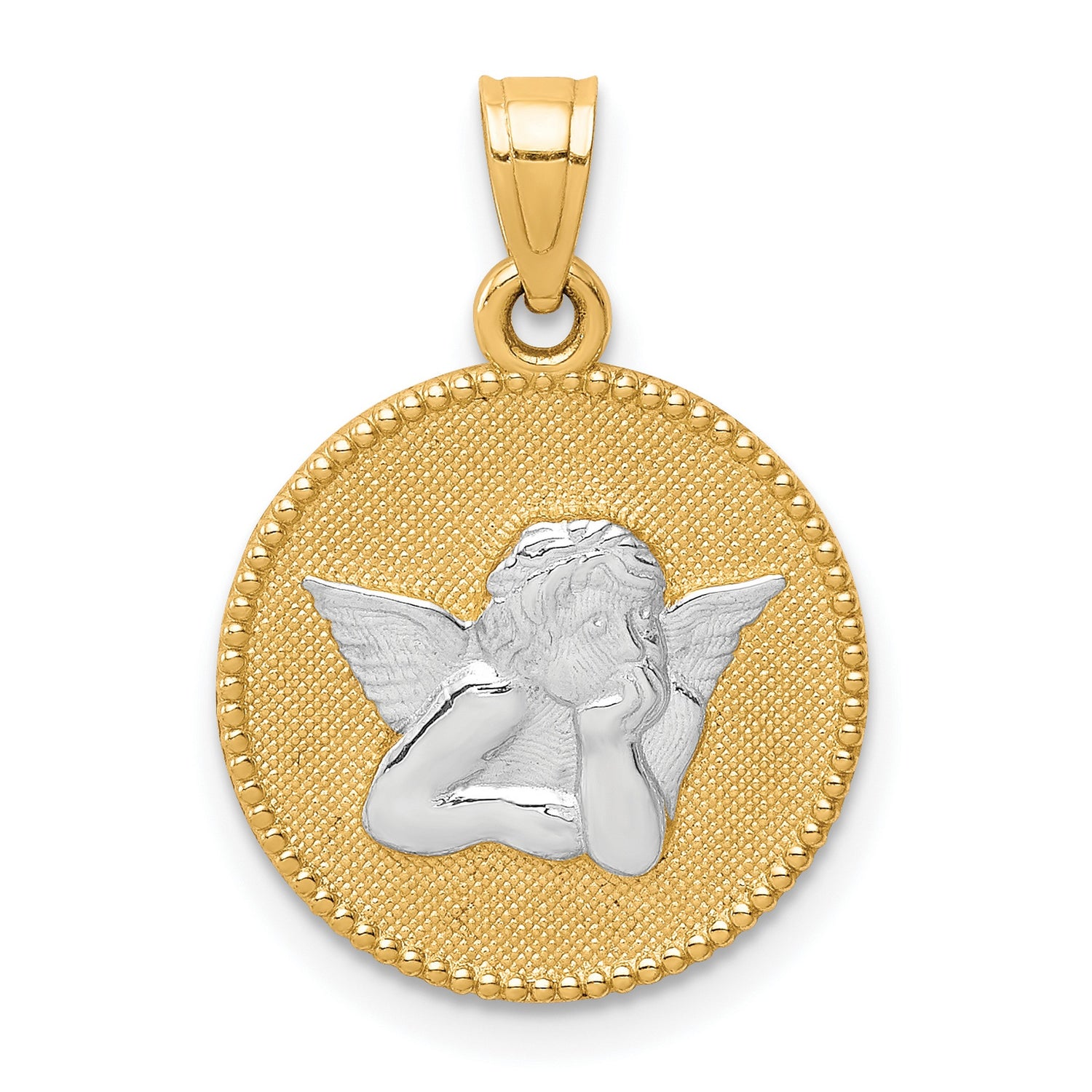 10k Multi-Tone Gold Angel Pendant with Detailed Cherub Design, Christian Faith Jewelry