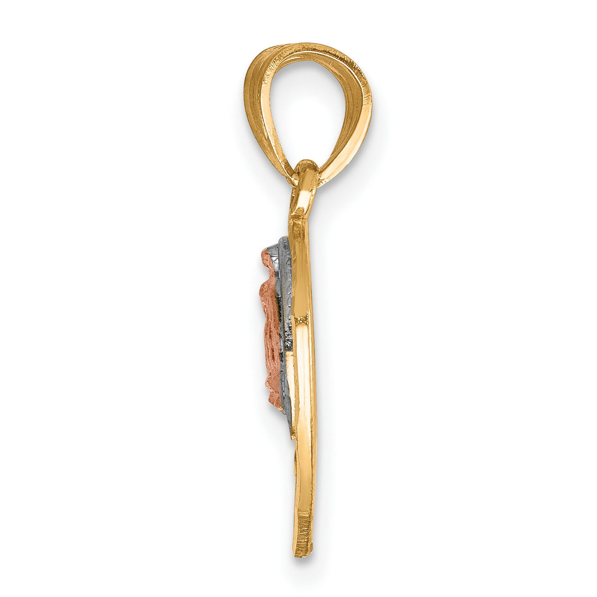 10k Two Tone Gold Heart Pendant with Virgin of Guadalupe and Te Amo Engraving