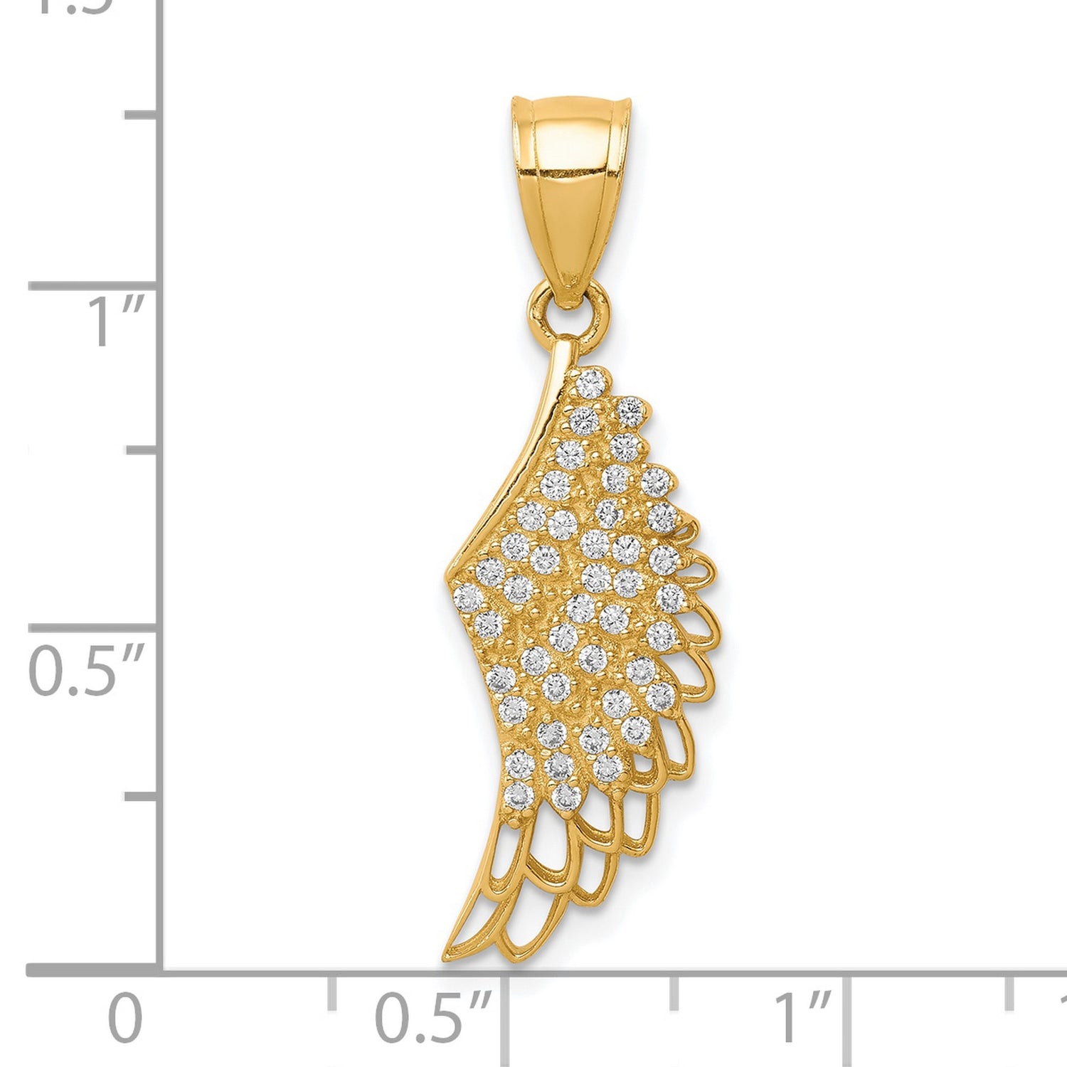 10k Yellow Gold Angel Wing Pendant with Cubic Zirconia, Christian Faith Jewelry for Women