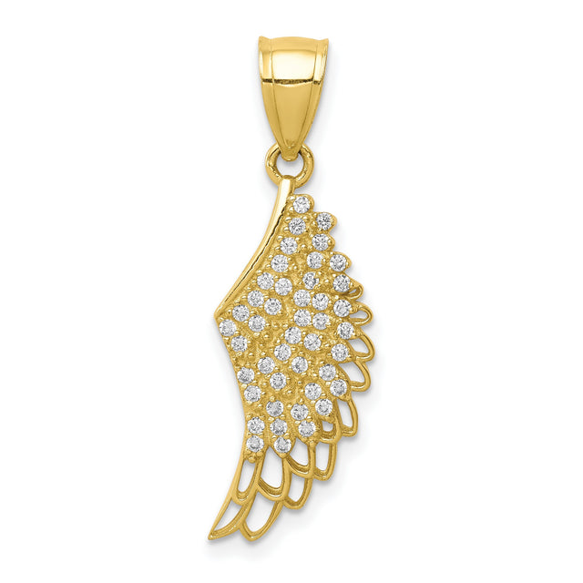 10k Yellow Gold Angel Wing Pendant with Cubic Zirconia, Christian Faith Jewelry for Women
