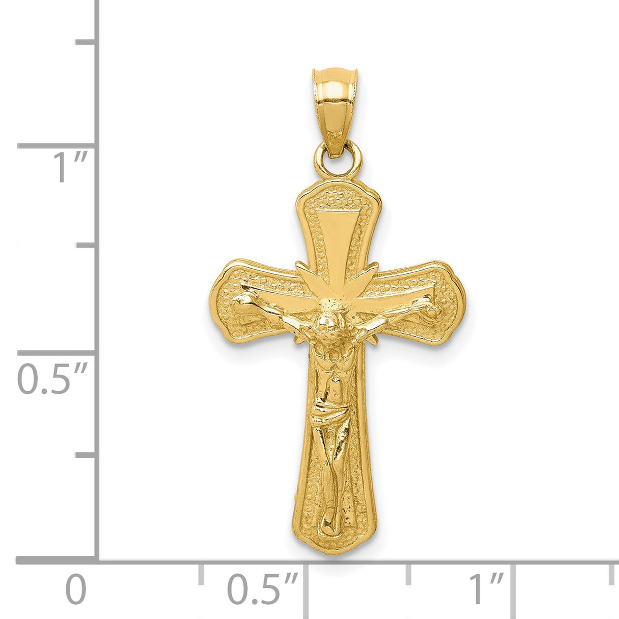 10k Yellow Gold Crucifix Pendant with Textured Cross and Polished Jesus Detail
