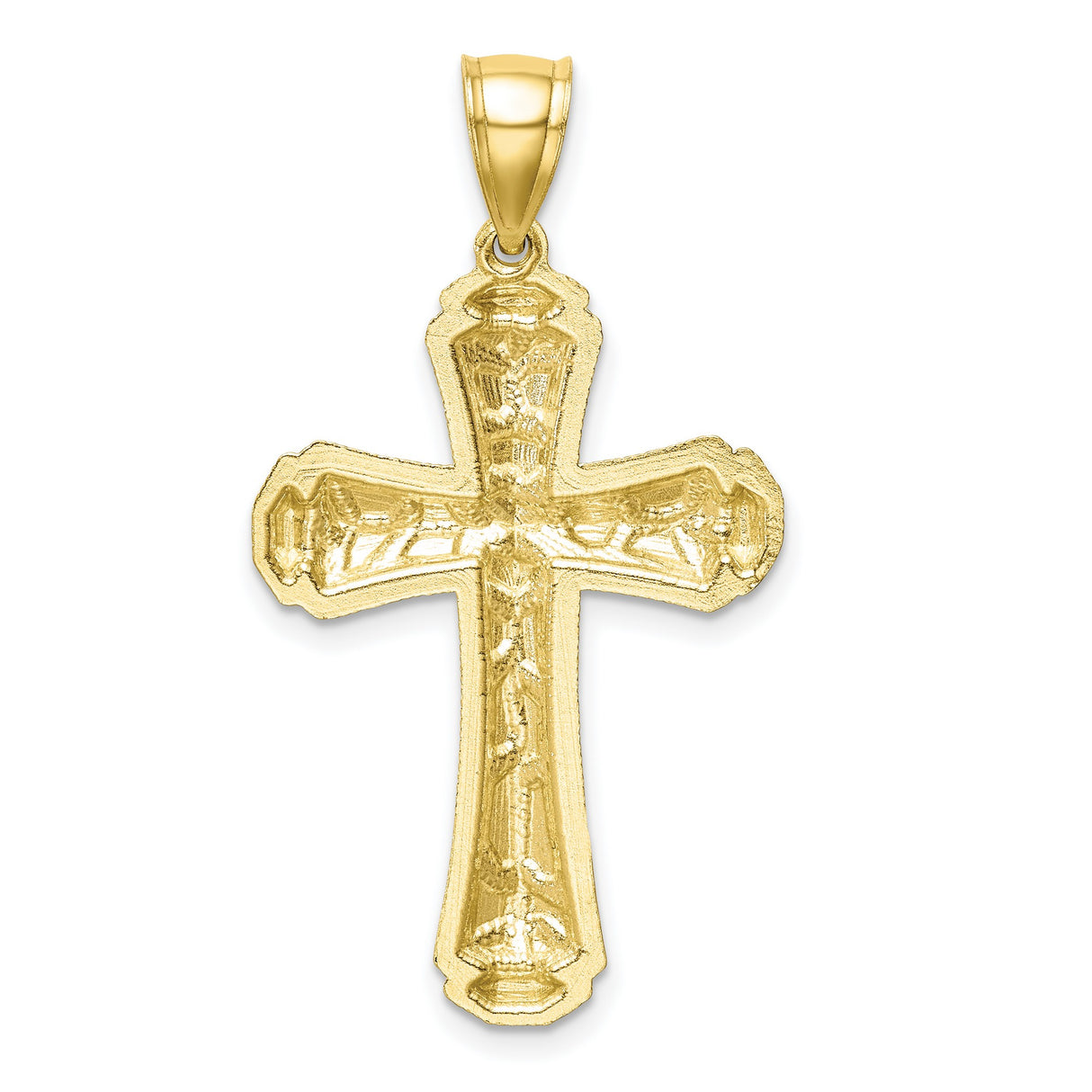 10k Yellow Gold Cross Pendant with Diamond-Cut Mirror Finish and Milgrain Edge