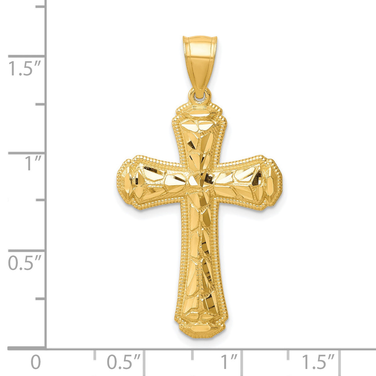 10k Yellow Gold Cross Pendant with Diamond-Cut Mirror Finish and Milgrain Edge
