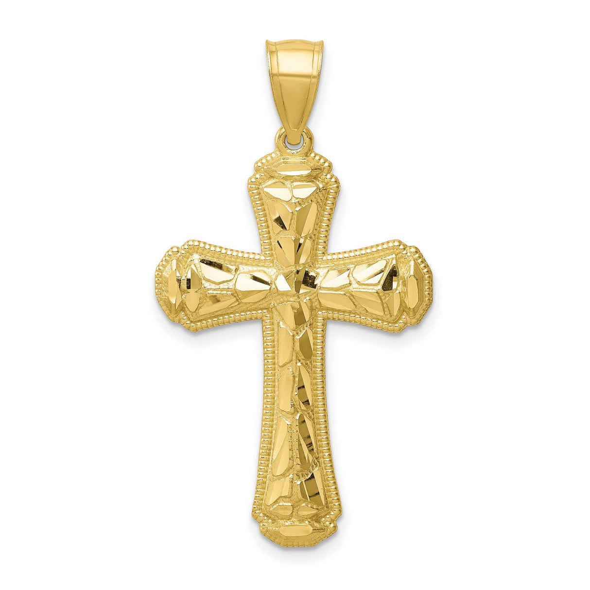 10k Yellow Gold Cross Pendant with Diamond-Cut Mirror Finish and Milgrain Edge