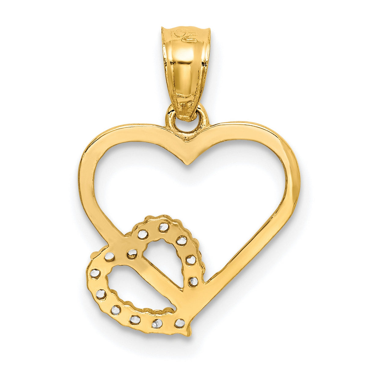 10k Yellow Gold Heart Pendant with Cubic Zirconia, Open Design, Romantic Jewelry for Women