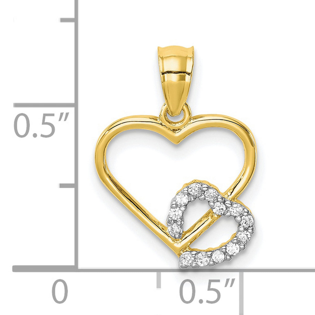 10k Yellow Gold Heart Pendant with Cubic Zirconia, Open Design, Romantic Jewelry for Women