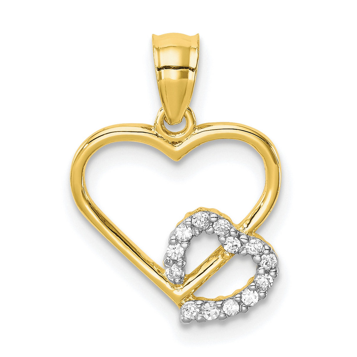 10k Yellow Gold Heart Pendant with Cubic Zirconia, Open Design, Romantic Jewelry for Women