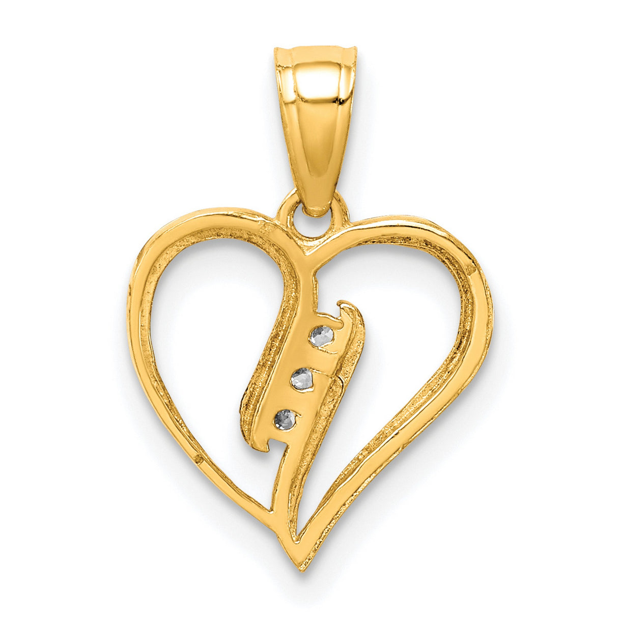 10k Yellow Gold Heart Pendant with Cubic Zirconia, Open Design Romantic Jewelry for Women