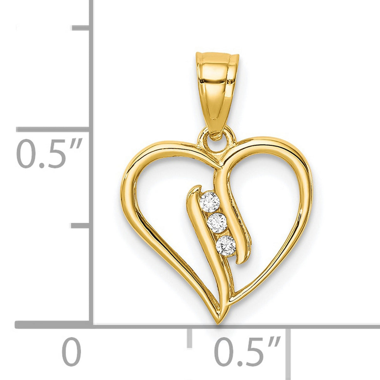 10k Yellow Gold Heart Pendant with Cubic Zirconia, Open Design Romantic Jewelry for Women